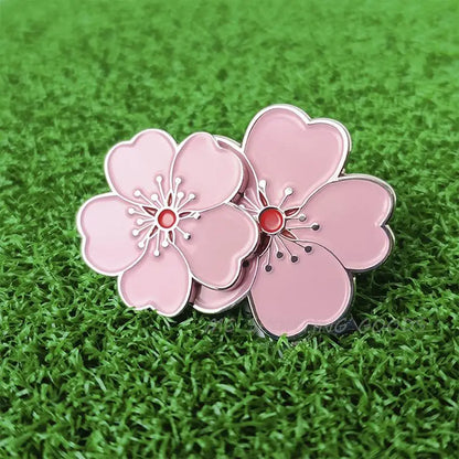 Golf Ball Marker Pink Flower Pattern With Clip
