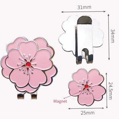 Golf Ball Marker Pink Flower Pattern With Clip