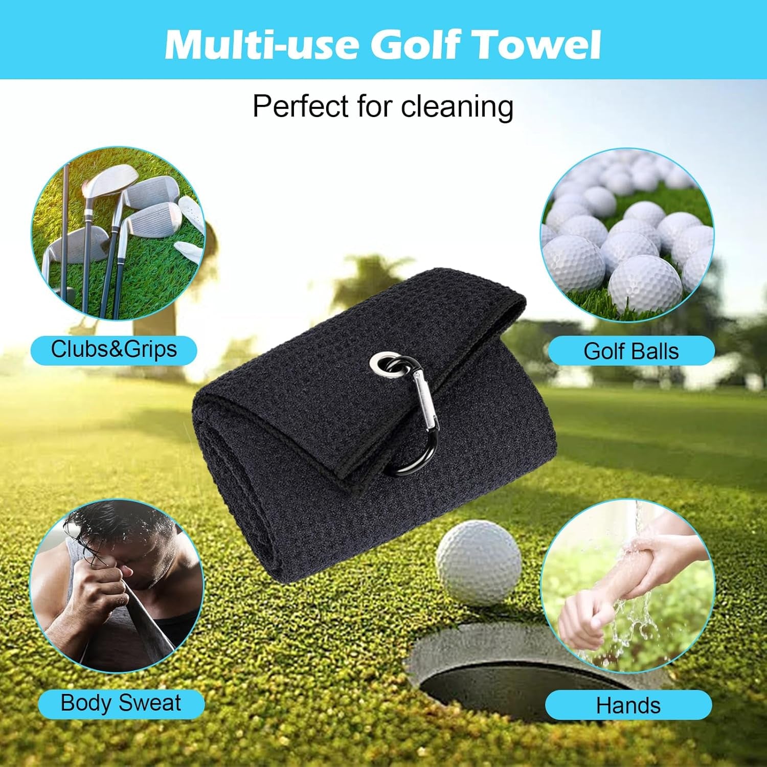 Golf Club Cleaning Kit – Club Brush with Water Bottle, Groove Cleaner, Microfibre Towel & Retractable Clip