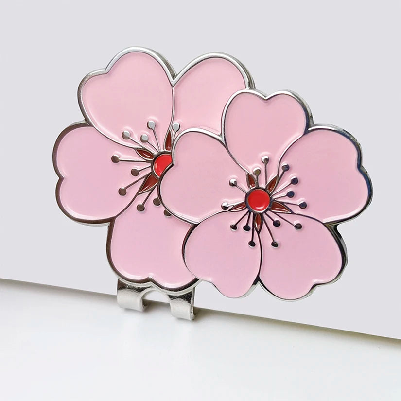 Golf Ball Marker Pink Flower Pattern With Clip