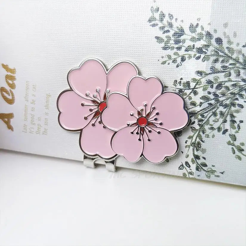 Golf Ball Marker Pink Flower Pattern With Clip