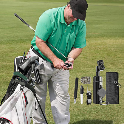Golf Club Cleaning Kit – Club Brush with Water Bottle, Groove Cleaner, Microfibre Towel & Retractable Clip