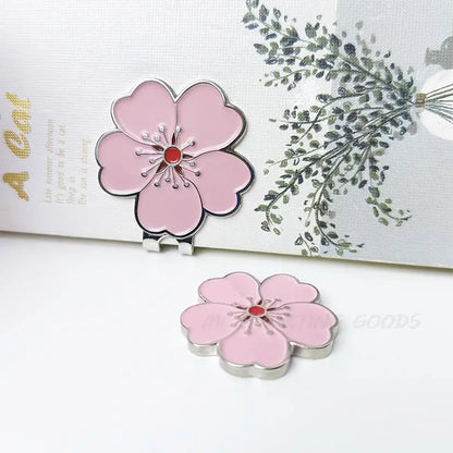 Golf Ball Marker Pink Flower Pattern With Clip