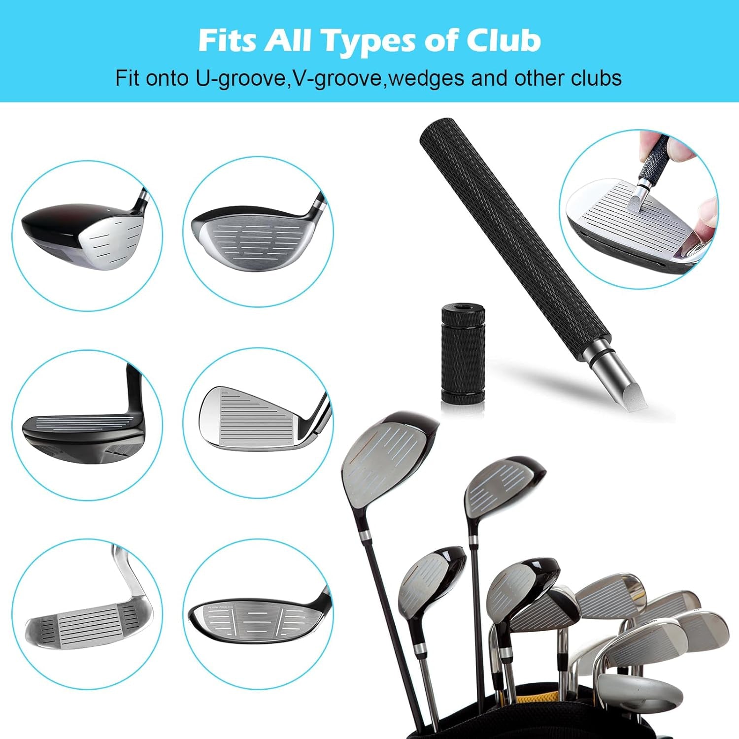 Golf Club Cleaning Kit – Club Brush with Water Bottle, Groove Cleaner, Microfibre Towel & Retractable Clip